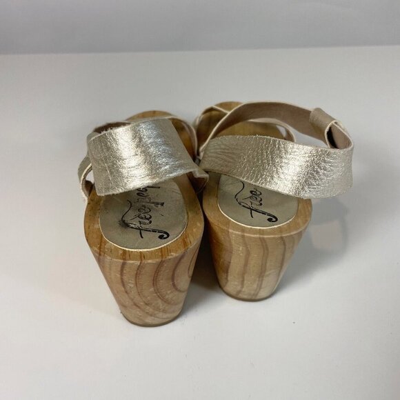 Free People Slingback Strappy Wedge Sandals Metallic Gold Size 37 Leather Heel - Picture 4 of 10